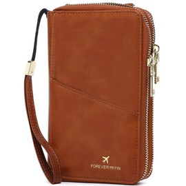 NQQNQQ US-B Passport Wallet, RFID Blocking Passport Holder Large Capacity, Lightweight PU Document Organizer for Women (Light Brown)