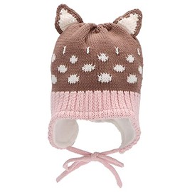 Sterntaler Baby Girl Knitted Hat Baby Knitted Hat Ears and Dots Hat - Baby Knitted Hat - Made of Cotton with Tie - Brown, 39, brown