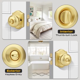 GUTENKONB 6 Pcs Gold Door Knobs, Privacy Door Handles, Satin Brass Finish