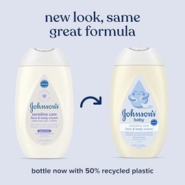 Johnson's Sensitive Care - Crema facial y corporal con vitamina B5, crema hidratante diaria para bebé, para calmar, nutrir y reconfortar la piel seca, sensible, ligeramente perfumada, hipoalergénica, 13.6 onzas