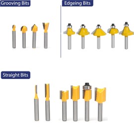 Ozmatip Router Bits Set of 15 Pieces 1/4 Inch Woodwork Tools for Beginners,Carbide Router Bits for Wood, Woodworking, DIY (15pcs 1/4 Shank)