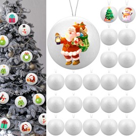 Wettarn 50 Pcs 2.36 Inch DIY Christmas Ball Ornaments Blank White Christmas Ball Ornaments Hanging Foam Ball Decoration for DIY Crafts Christmas Tree Xmas Holiday Party Wedding Home Decorations