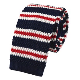 Corbatas de punto para hombre, clásico, de negocios, elegante, casual, de 2 pulgadas, con lazo a rayas, varios estampados, Azul marino blanco rojo, Talla única