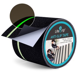 LifeGrip Anti Slip Traction Tape with Glow in Dark Green Stripe, 4 Inch x 15 Feet - Best Grip, Friction, Abrasive Adhesive for Stairs, Tread Step, Indoor and Outdoor, Black (4 inch X 15 feet)