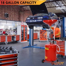 AVGVLIJ 18-Gallon Portable Oil Drain Tank, Adjustable Height with Wheels, Heavy Duty Air Operated, Steel, Red