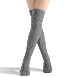 Clothirily Thigh High Socks for Women, Knitted Thigh Tigh Boot Stockings, Extra Long Winter Over Knee Socks, Fashion Thick Knee High Socks Leg Warmers, Grey