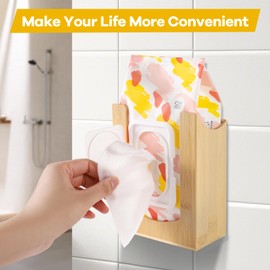 CRAKTH Bamboo Wipes Dispenser Wall Mount, Wipe Box Holder for Bathroom, Kitchen, Living Room, Storage Container for Facial Tissues, Face Towel