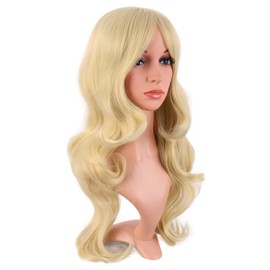 MapofBeauty 24 Inch/60 cm Charming Synthetic Long Wavy Side Bangs Women Party Anime Cosplay Wig (Mixed Golden)
