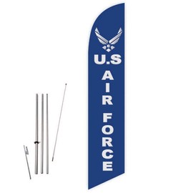 GLOBAL ADVERTISING SOLUTIONS US Air Force Feather Flag Eye Catching Banner Sign for Business and Marketing Complete Set with 15 ft Pole Kit and Ground Spike