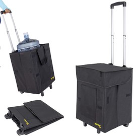 dbest products Bigger Smart Cart Pro Collapsible Rolling Utility Basket Grocery Shopping Heavy Duty Black