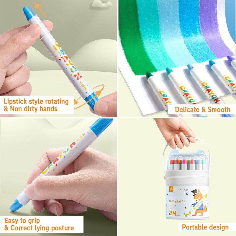 IEFFPIN Toddlers Crayon, 24 Color Smooth and Twistable Crayon, Washable
