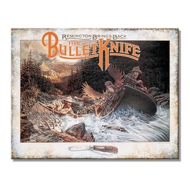 Generic Remington Hunters On The River Bullet Knife Tin Metal Sign Made In USA - 2829