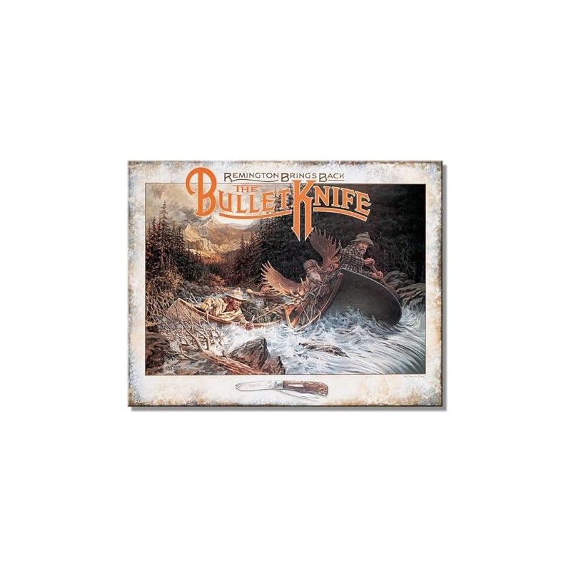 Generic Remington Hunters On The River Bullet Knife Tin Metal