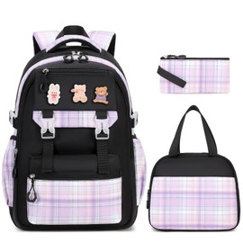 DIGOBAY 3PCS Girls Backpack for School, Kids Backpack for Girls with Lunch Box, Pencil Case
