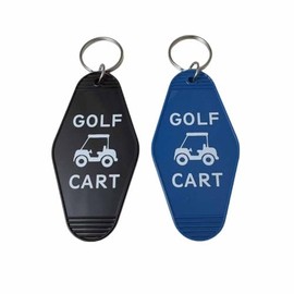 Lemua Golf Cart Keychain - Plastic Motel Style Key Ring for Golfers, Bulk Golf Accessories, Unique Golf Gifts for Men & Women Black and Blue