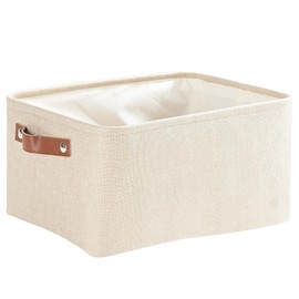 Mangata Fabric Storage Boxes,Collapsible Storage Basket for Books, Baby Toys, Clothes (Medium, Light Khaki)
