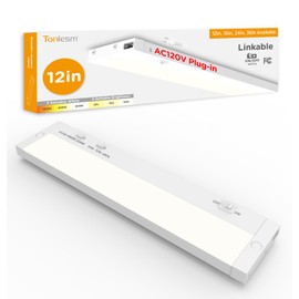 Tonlesm 12 Inch Under Cabinet Lighting Plug in, 7W 120V 3 Color 3000K/4000K/5000K, 3 Brightness, Super Bright, Ultra Thin Under Counter Lights for Kitchen, Linkable LED Cabinet Light,White