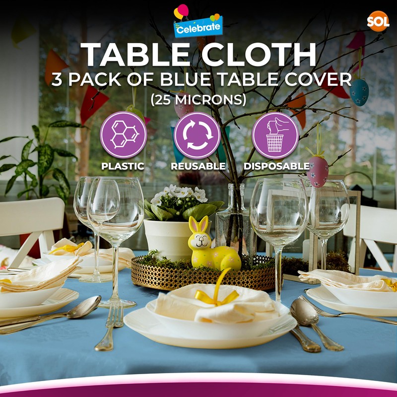 3pk Blue Round Table Cloth Disposable | 140cm Party Round