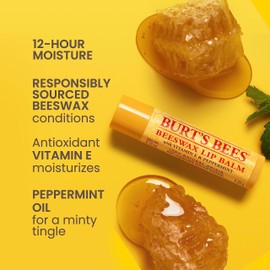 Burts Bees 100% Natural Origin Moisturizing Lip Balm, Original Beeswax, 100% Natural Origin, 0.15 Ounce Tube, Pack May Vary