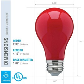 KOR (Pack of 4) 25 Watt Ceramic Red A19 Incandescent Light Bulb - 130V - Standard E26 Base (Medium) - 25AR - 25A19/R - 25W