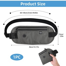 LANAFAY Flat Bum Bag Anti-Theft Bum Bag for Travel with RFID Protection, Travel Bum Bag Women and Men, Waist Bag Waterproof, Money Belt, with Headphone Port (Grey), black, Sporty style
