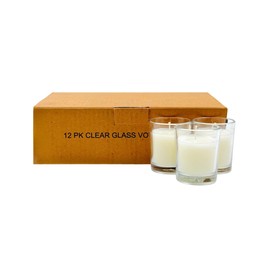 Hosley Set of 12 Ivory Unscented Votive Candles 12 Hour Burn Time Hand-Poured Wax in Clear Glass Holders Long-Lasting, Smokeless Candles for Weddings, Home Décor, Spa & Events.