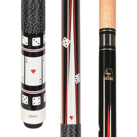 ASKA Poker Cards and Dice Billiard Pool Cue, 58" Hard Rock Canadian Maple, 13mm Hard Tip (Hearts, 20-Ounce)