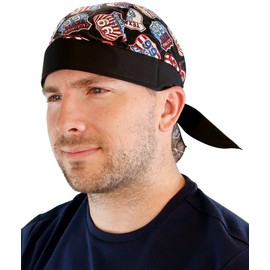 Sparkling EARTH Skull Cap Biker Caps Headwraps Doo Rags - Route 66 Patriotic Signs
