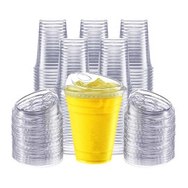 Gailware 100 Pack 12 oz Clear Plastic Cups with Strawless Sip-Lids, Disposable Cold Drinking Cups with Lids, To Go Plastic Container for Iced Cold Coffee, and Soda for Events and Everyday Use.