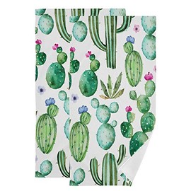Watercolor Cactus Hand Towels Cacti Summer Towel Set of 2 Tropical Succulent Flowers Small Bath Towels Soft Guest Face Towel Bathroom Decorations Thin Kitchen Tea Dish Towels 14x28 in