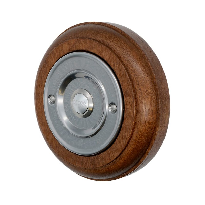 Modern Living Round Wireless Doorbell in Mahogany and Brushed Nickel