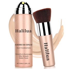 Airbrush Foundation Makeup Spray, Full Coverage Foundation for Mature Skin, Long Lasting Waterproof Concealer Moisturizing Foundation Radiant Skin, Silky Mist Spray Makeup Kit with Brush (Natural)