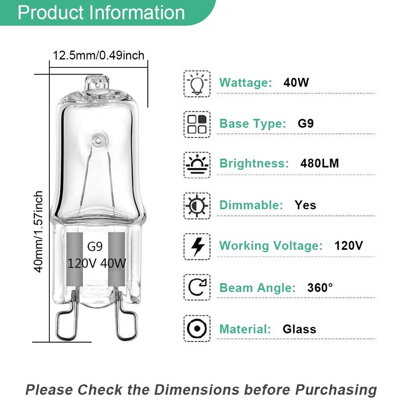 G9 Bulb, 12 Pack G9 Halogen Light Bulbs 2 Pin
