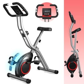 70% Pre-Assembled Exercise Bike for Small Apartments, Foldable Stationary Bikes for Home, Indoor Portable Cycling Bike with 16-Level Magnetic Resistance, 260LBS Capacity, 5.5 LBS Flywheel, for Small Space Workout 816