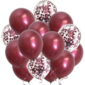 Burgundy Maroon Confetti Balloons-Wine Color Metallic Balloons for Wedding Anniversary Bridal Shower Women Birthday Valentines’ Day Graduation Party Decorations 12inch 100packs