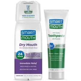 SmartMouth Dry Mouth Zinc Activated Mouthwash & Anti-Cavity Toothpaste Combo for Fresh Breath - 16 fl oz & 6 oz