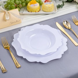 COLOSUS White Plastic Party Bowls (60 Pack) 14 Oz Disposable Soup/Salad Bowl, Fancy Shatterproof Dinnerware for Catering, Holidays, Weddings, and Everyday Use