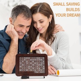 Cash Vault Wooden Savings Box, Countdown Money Saving Box Savings Challenge Box with Money Target and Numbers, Coin Bank Money Box Piggy Bank Cash Saver for Boys Girls ($3000)