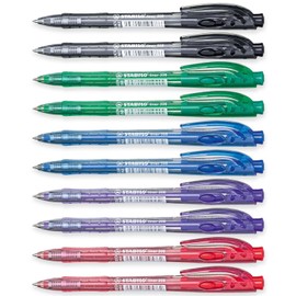 STABILO Liner Retractable Fine Ballpoint Pen - Pack of 10 (Multi-Colour)