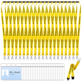 20 Pieces Yellow Contractor Lanyards with 20 ID Card Holders Safely Separate Visitor Lanyards Volunteer Lanyards Yellow Visitor Lanyards