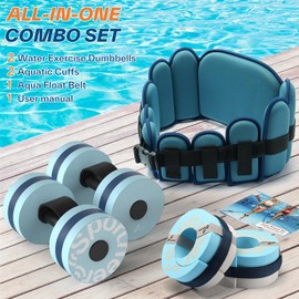 Sportneer Aquatic Aerobics Pool Exercise Equipment Aquatic Workout Combo Set Includes High Density Aquatic Dumbbell Aqua Belt Water Ankle Weights for Aquatic Therapy Pool Fitness Exercise Blue