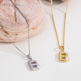 Milan Chiva Bubble Initial Letter Necklaces for Women 14K Gold Plated Puffy Tiny Letter B Necklace Pendant Dainty Adjustable Chain Trendy Choker Jewelry MNS-1015GD