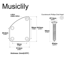 Musiclily Pro Steel Curved Guitar Neck Plate with Screws for Strat Tele Style Electric Guitar or Bass, Chrome