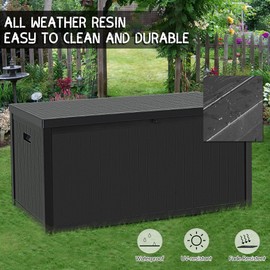 WenHaus 120 Gallon Patio Storage Box, Outdoor Storage Box Waterproof, Lockable Large Resin Deck Box, Storage Container for Patio Furniture Cushions, Garden Tools,Black