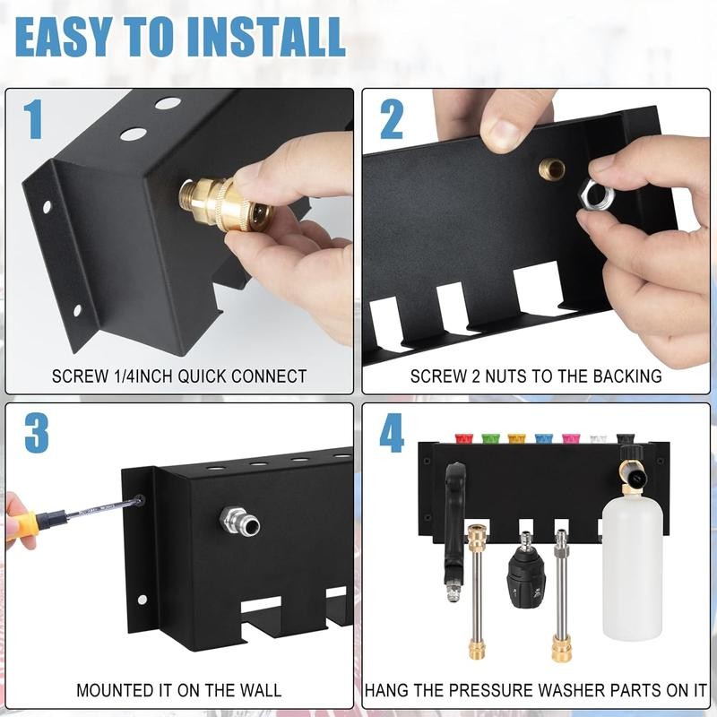 Pressure washer bracket, 7-hole wall mounted storage rack for foam