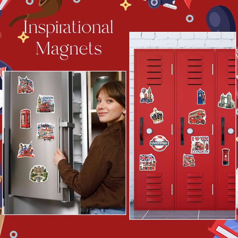 16PCS London Fridge Magnets, England London Icons Themed Refrigerator Locker