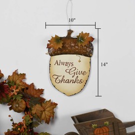 Fall Decor Wooden Acorn Hanging Sign, Wood Door Hanger Autumn Decorations Harvest Thanksgiving Plaque Wall Art Always Give Thanks