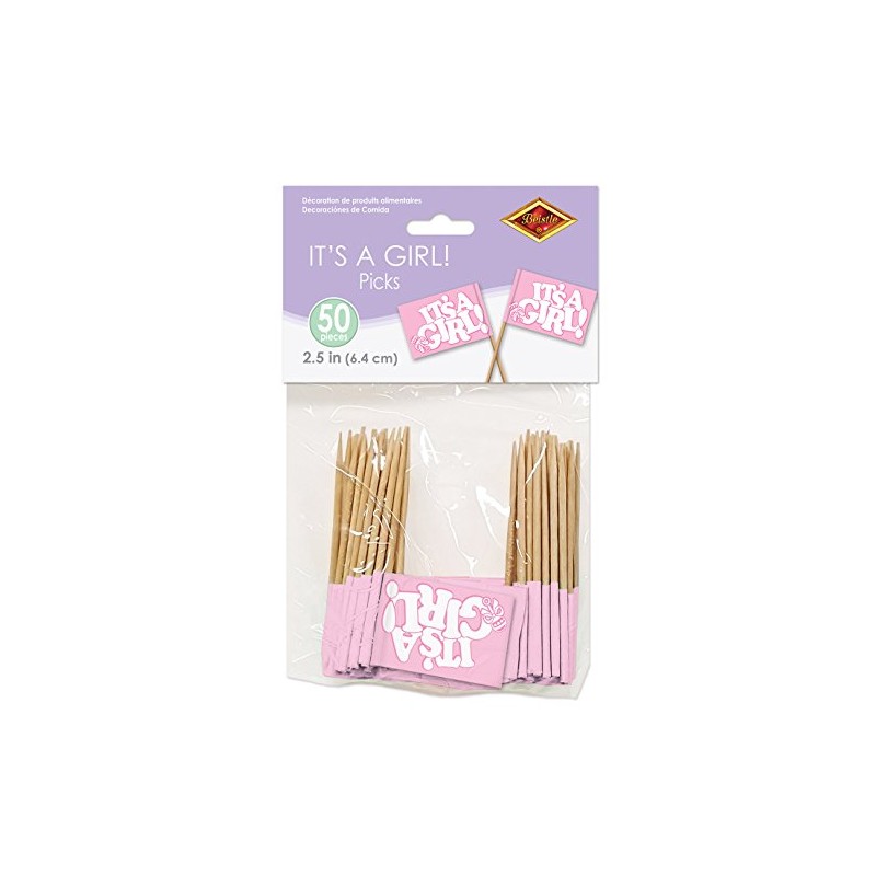 Beistle It's A Girl! Picks, 2.5", Pink/White, 50 Picks In