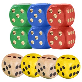 Toyhood 10pcs Large Wooden Dice Set, 3CM Colorful Round Edge Giant Dice, Family Games School Games Party Supplies, for Educational Toys, Festivals Christmas Party (Multi-A)