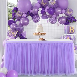 Suppromo 6ft Purple Tutu Table Skirt for Baby Shower, Rectangle or Round Tables - Tulle Cloth for Mermaid Butterfly Birthday Wedding Party Decorations